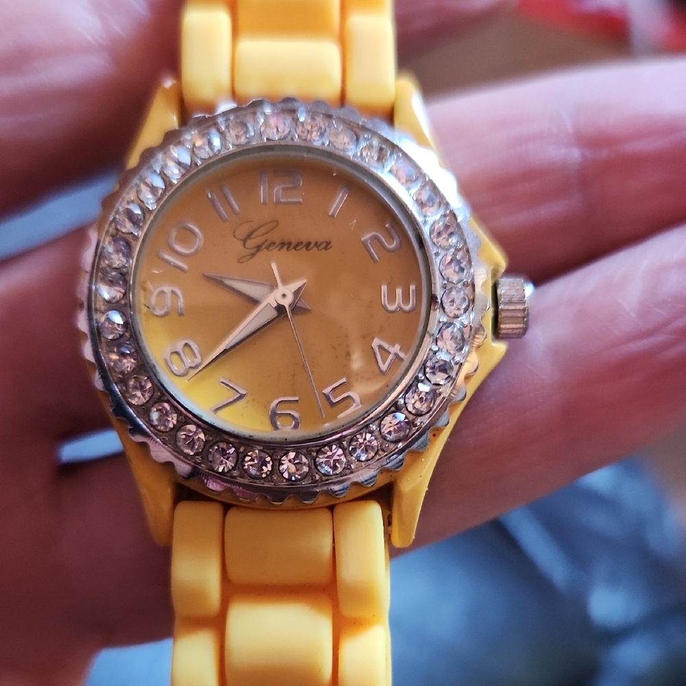 Geneva Yellow and Silver Fashion Watch with Crystal Bezel